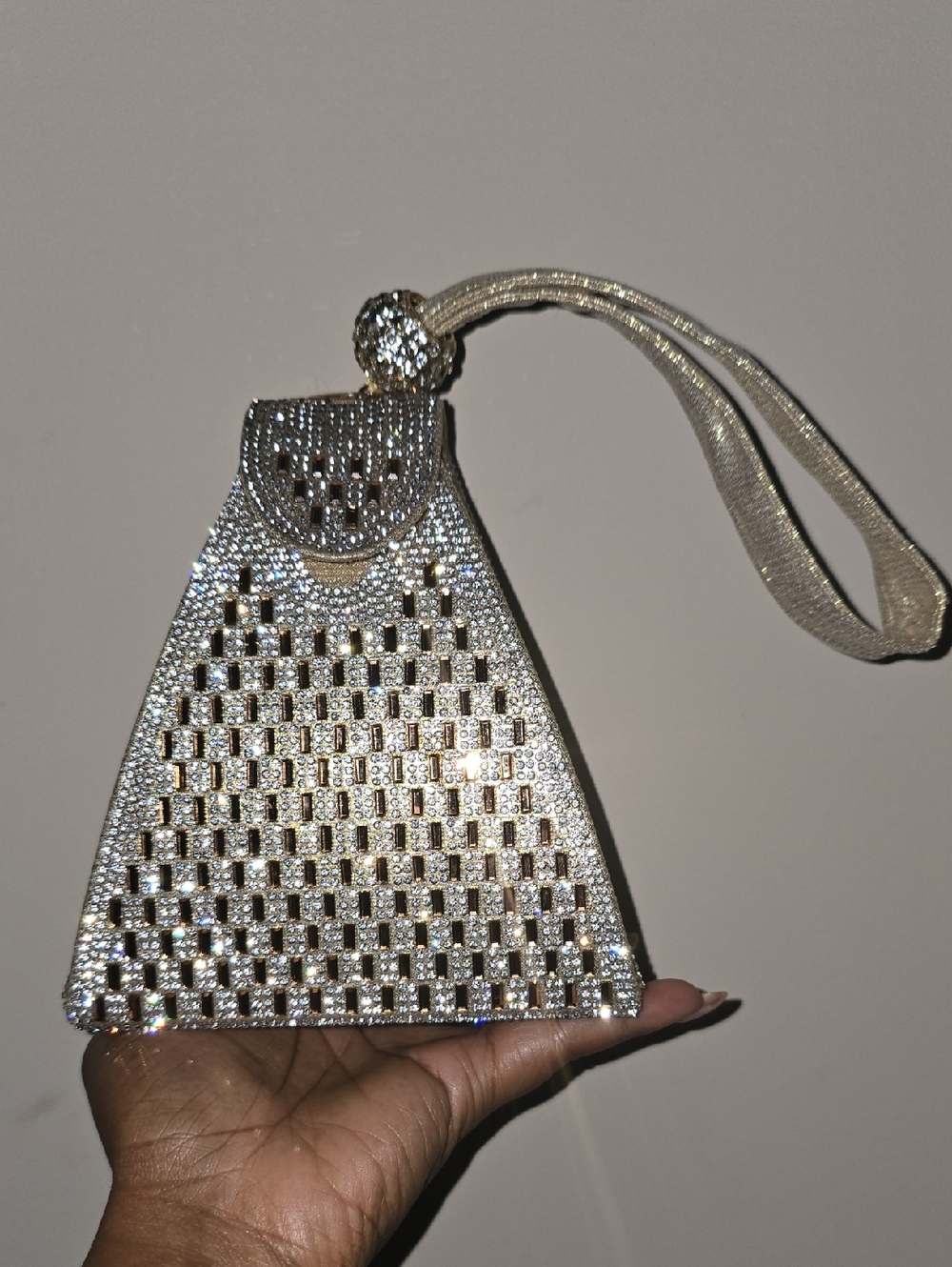 Golden Crystal-Embellished Evening Wristlet Bag